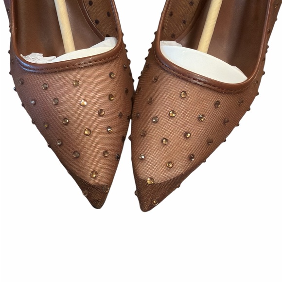 Anne Michelle Mesh Heels Size 10 Brown Studded Detail Pointed Toe Slip On NEW - Picture 3 of 12